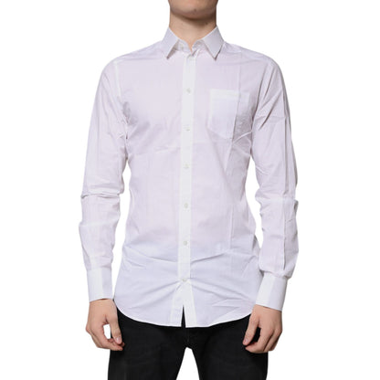 Dolce & Gabbana White Cotton Long Sleeves GOLD Dress Shirt Dolce & Gabbana