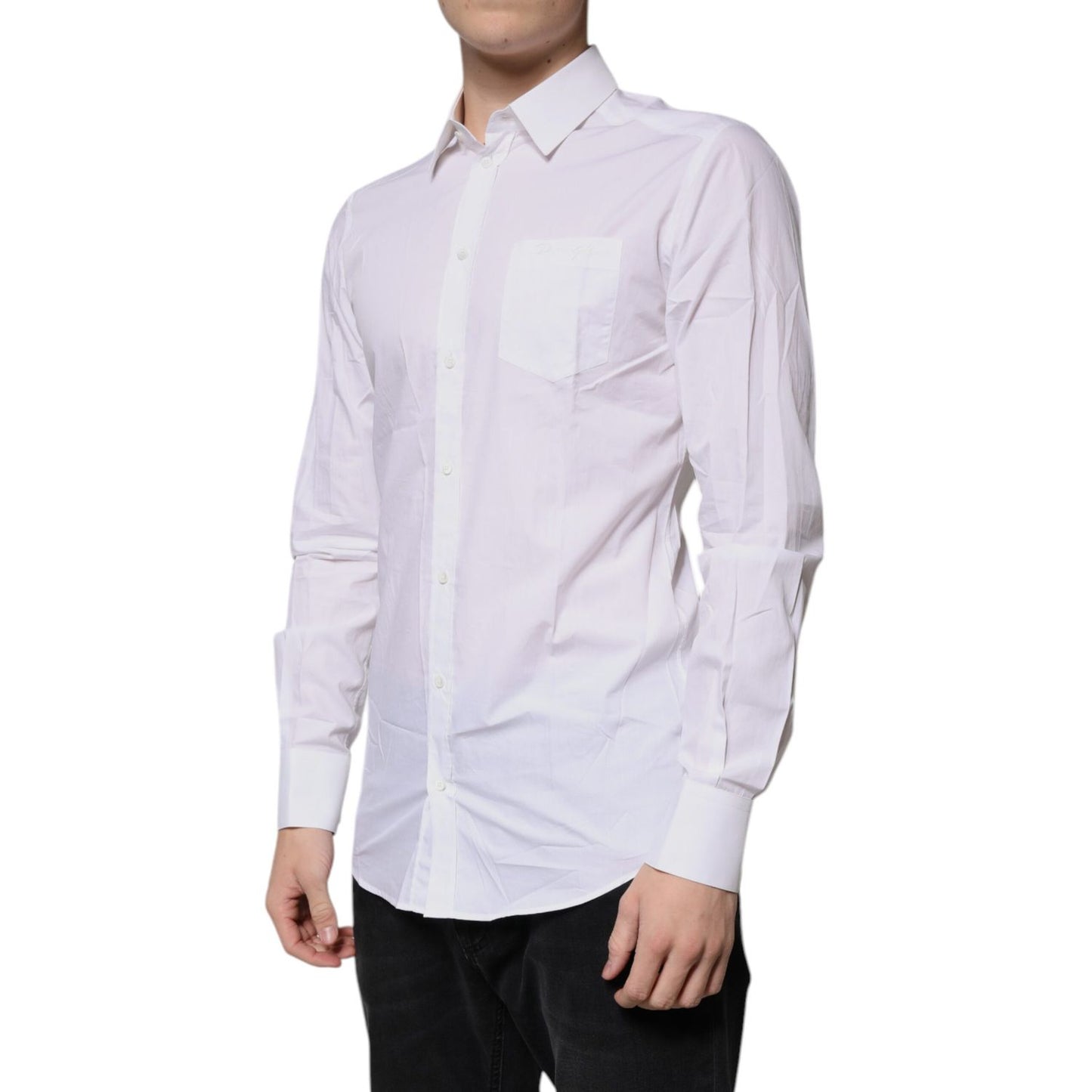 Dolce & Gabbana White Cotton Long Sleeves GOLD Dress Shirt Dolce & Gabbana