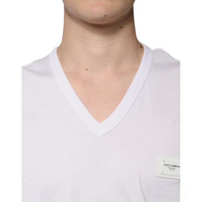 Dolce & Gabbana White Logo V-neck Short Sleeve T-shirt