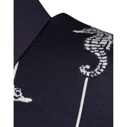 Dolce & Gabbana Dark Blue Sea Horse Collared Polo T-shirt