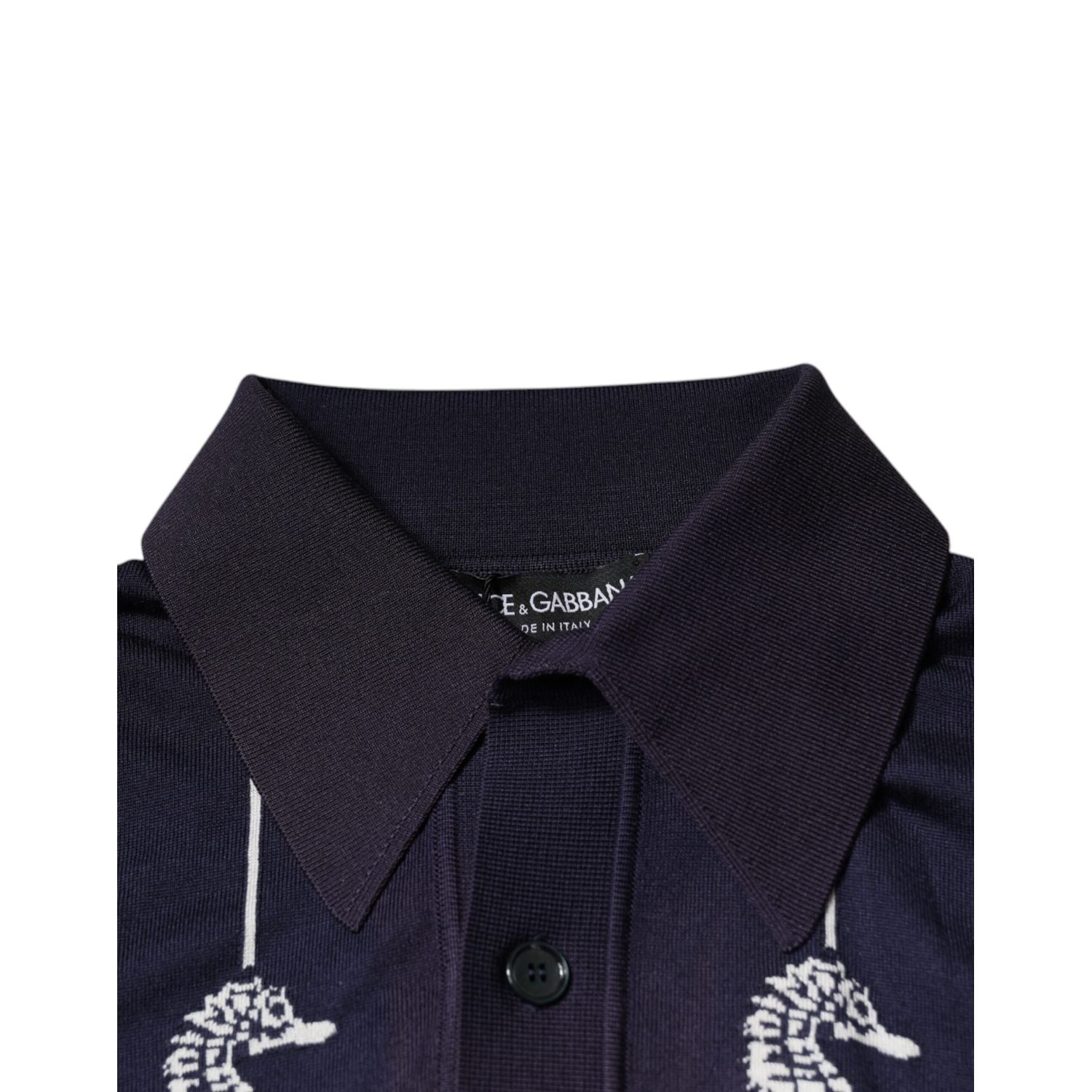 Dolce & Gabbana Dark Blue Sea Horse Collared Polo T-shirt