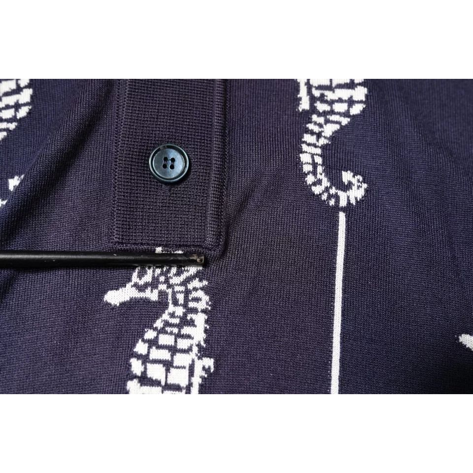 Dolce & Gabbana Dark Blue Sea Horse Collared Polo T-shirt