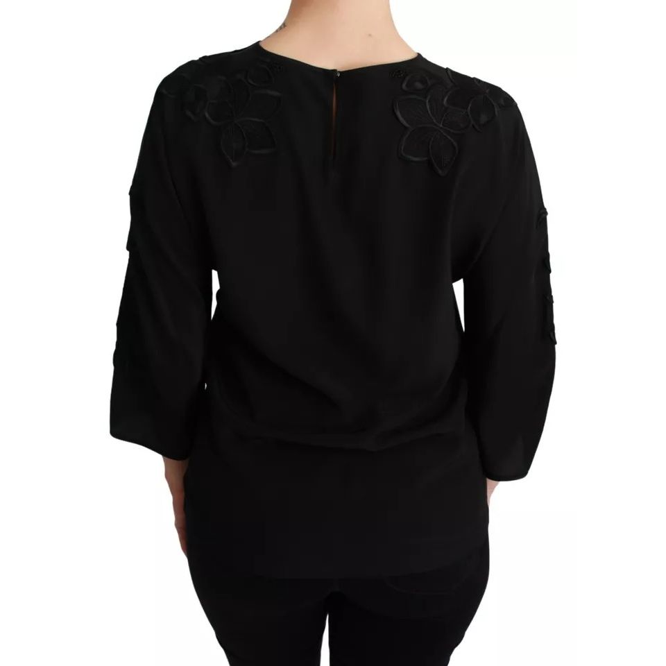Dolce & Gabbana Black Floral Embroidered Blouse Silk Top