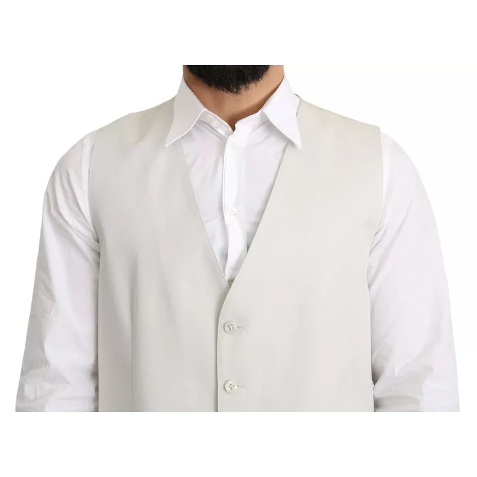 Dolce & Gabbana Off-White Cotton Silk Formal Coat Vest