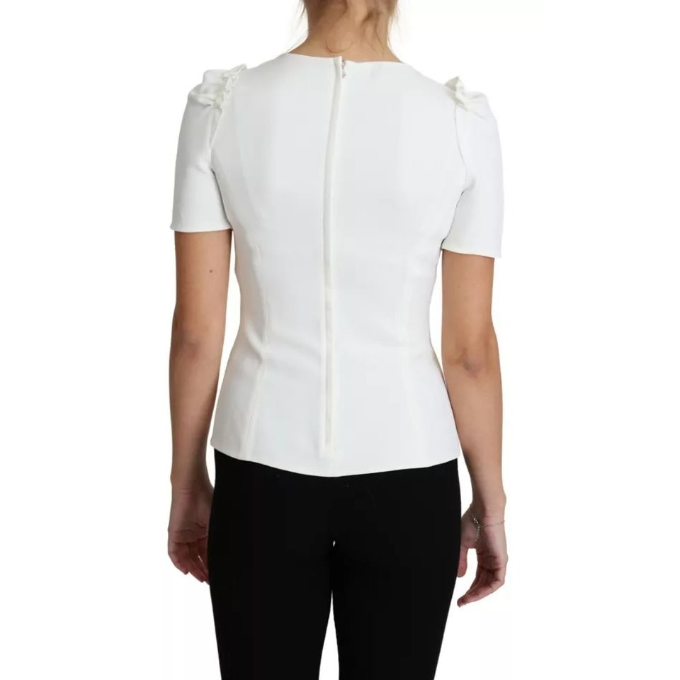 Dolce & Gabbana White Viscose Stretch Short Sleeves Blouse Top Dolce & Gabbana