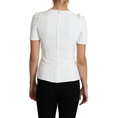 Dolce & Gabbana White Viscose Stretch Short Sleeves Blouse Top Dolce & Gabbana