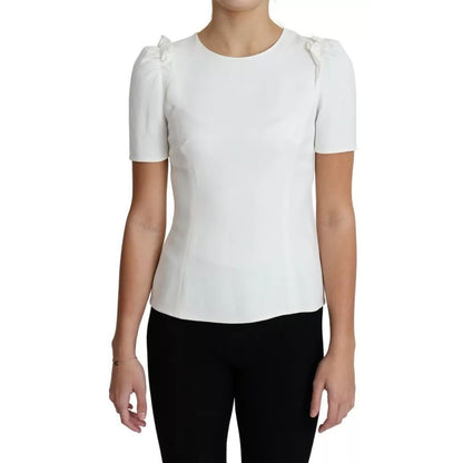 Dolce & Gabbana White Viscose Stretch Short Sleeves Blouse Top Dolce & Gabbana