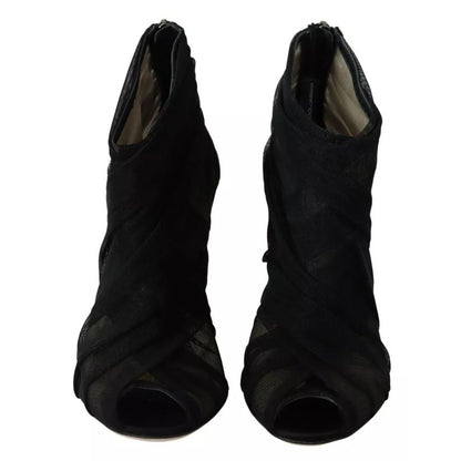 Dolce & Gabbana Black Tulle Ankle Boots Stiletto Heels Shoes