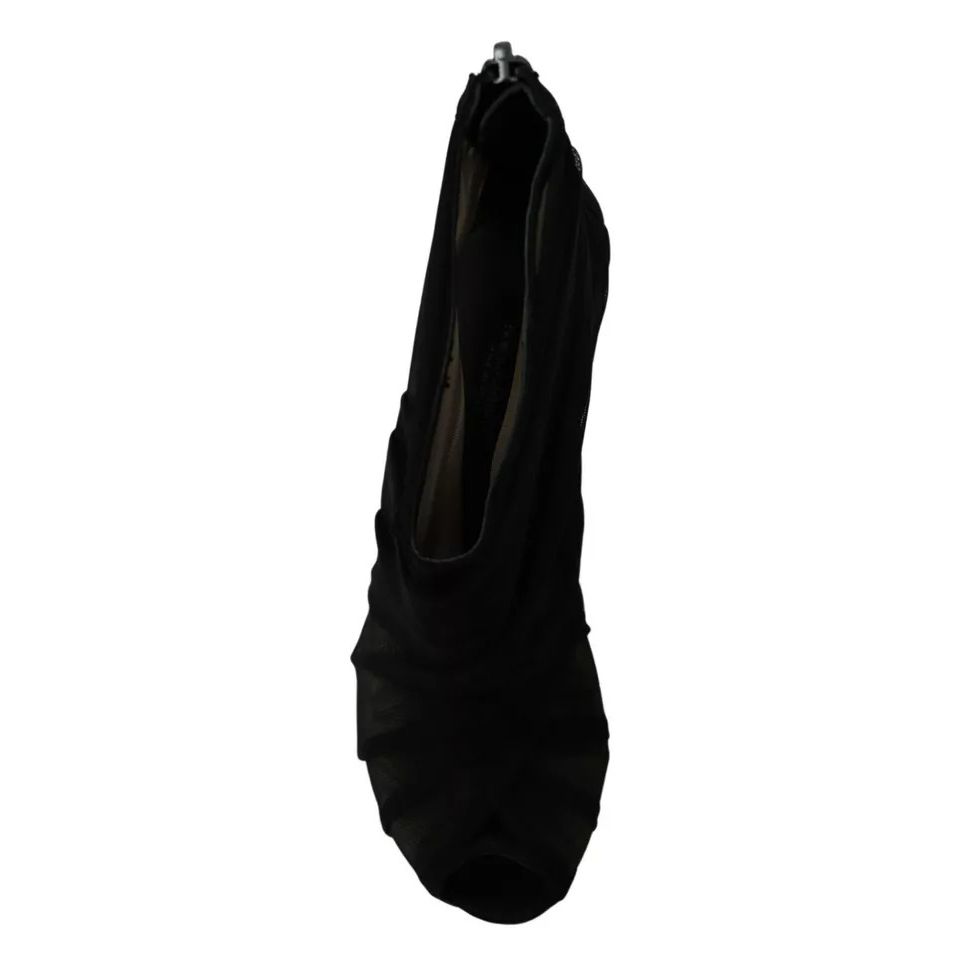 Dolce & Gabbana Black Tulle Ankle Boots Stiletto Heels Shoes