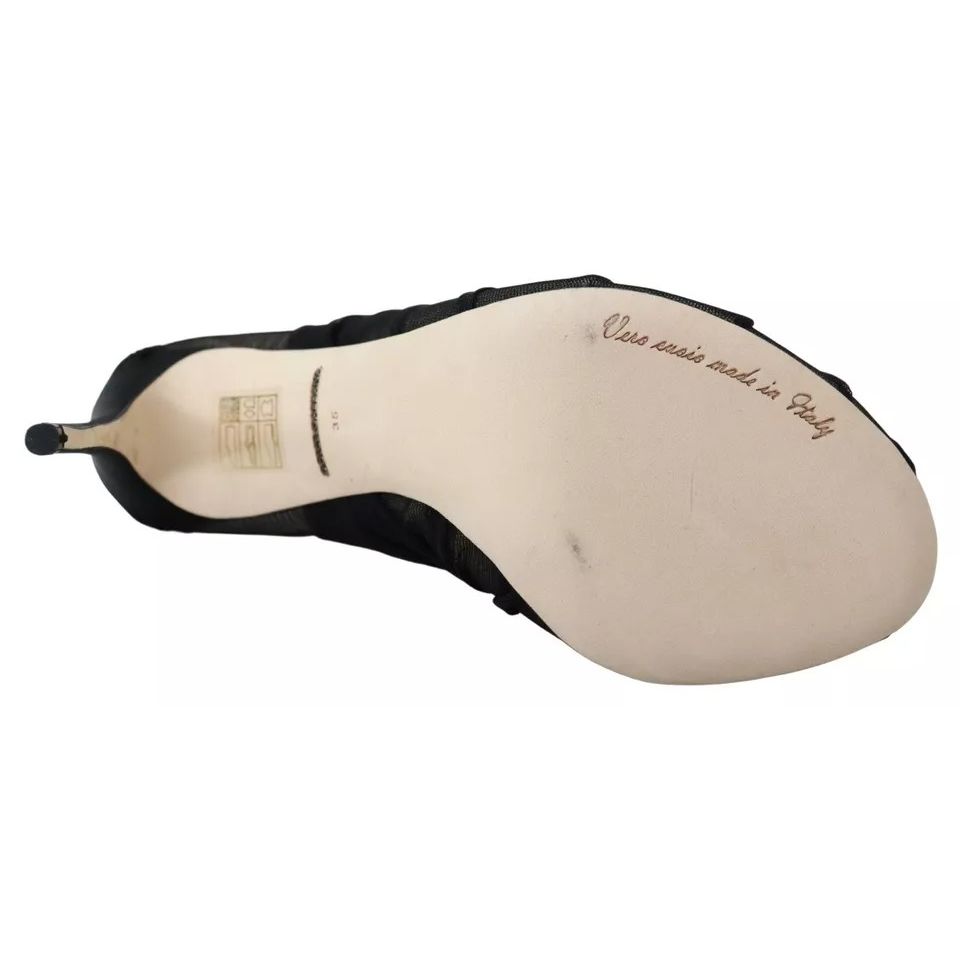 Dolce & Gabbana Black Tulle Ankle Boots Stiletto Heels Shoes