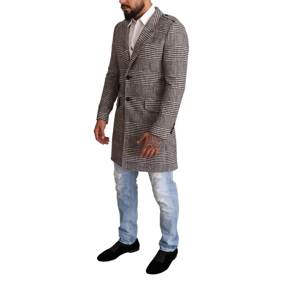 Dolce & Gabbana Gray Check Plaid Long Trench Coat Jacket