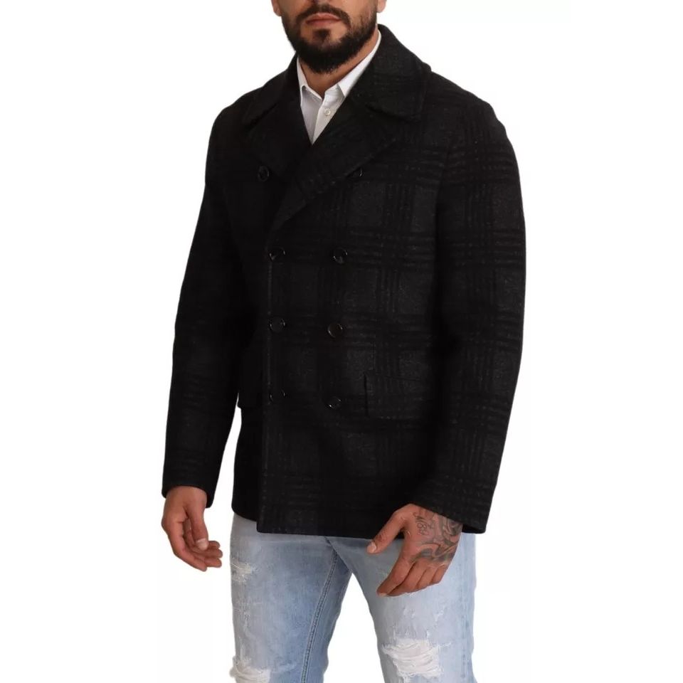 Dolce & Gabbana Black Trench Coat Check Wool Jacket