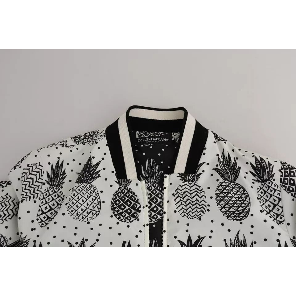 Dolce & Gabbana White Black Pineapple Bomber Coat Jacket