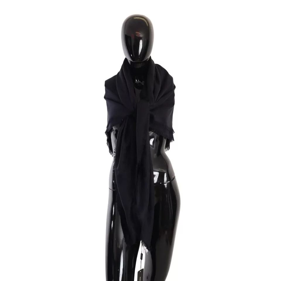 Dolce & Gabbana Black Solid Silk Wool Fringe Wrap Scarf