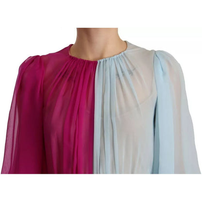 Dolce & Gabbana Fuchsia Light Blue Silk Two Tone Midi Dress