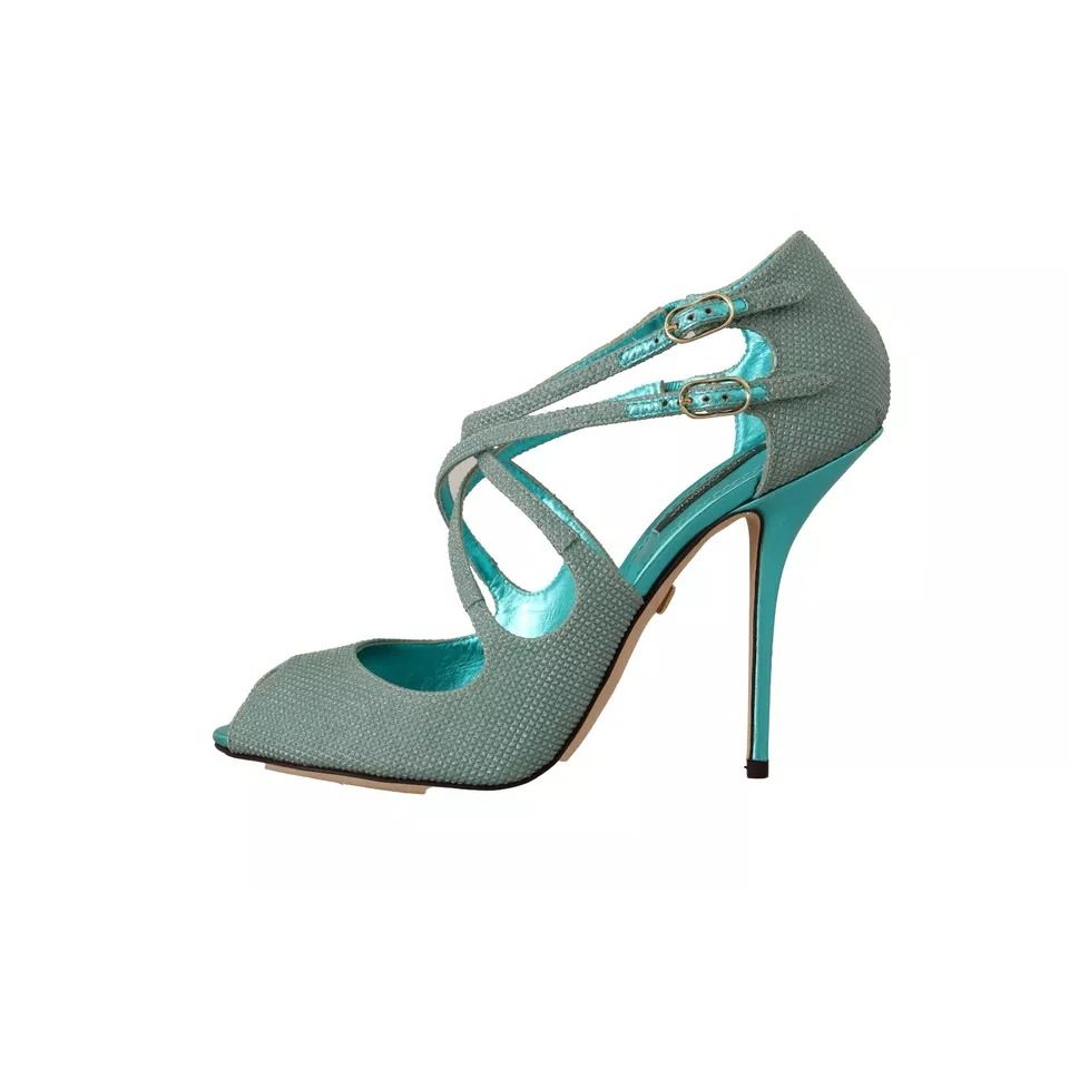 Dolce & Gabbana Blue Glittered Strappy Heels Sandals Shoes
