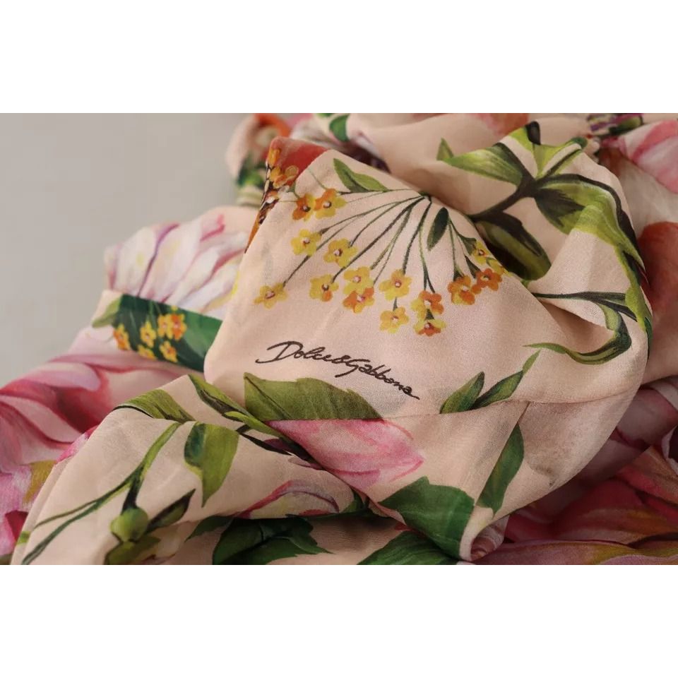 Dolce & Gabbana Pink A-line Sheath Floral Pussy Bow Long Dress