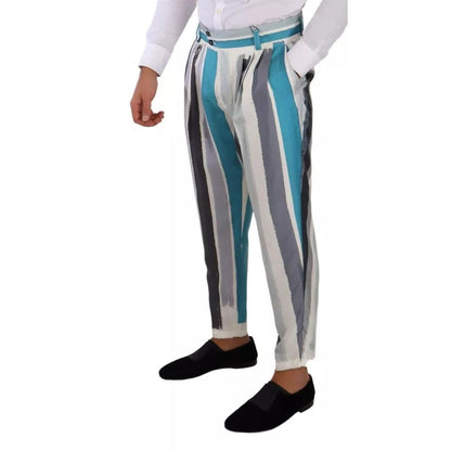 Dolce & Gabbana Multicolor Striped Silk Tapered Pants Dolce & Gabbana