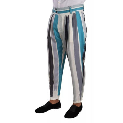 Dolce & Gabbana Multicolor Striped Silk Tapered Pants Dolce & Gabbana