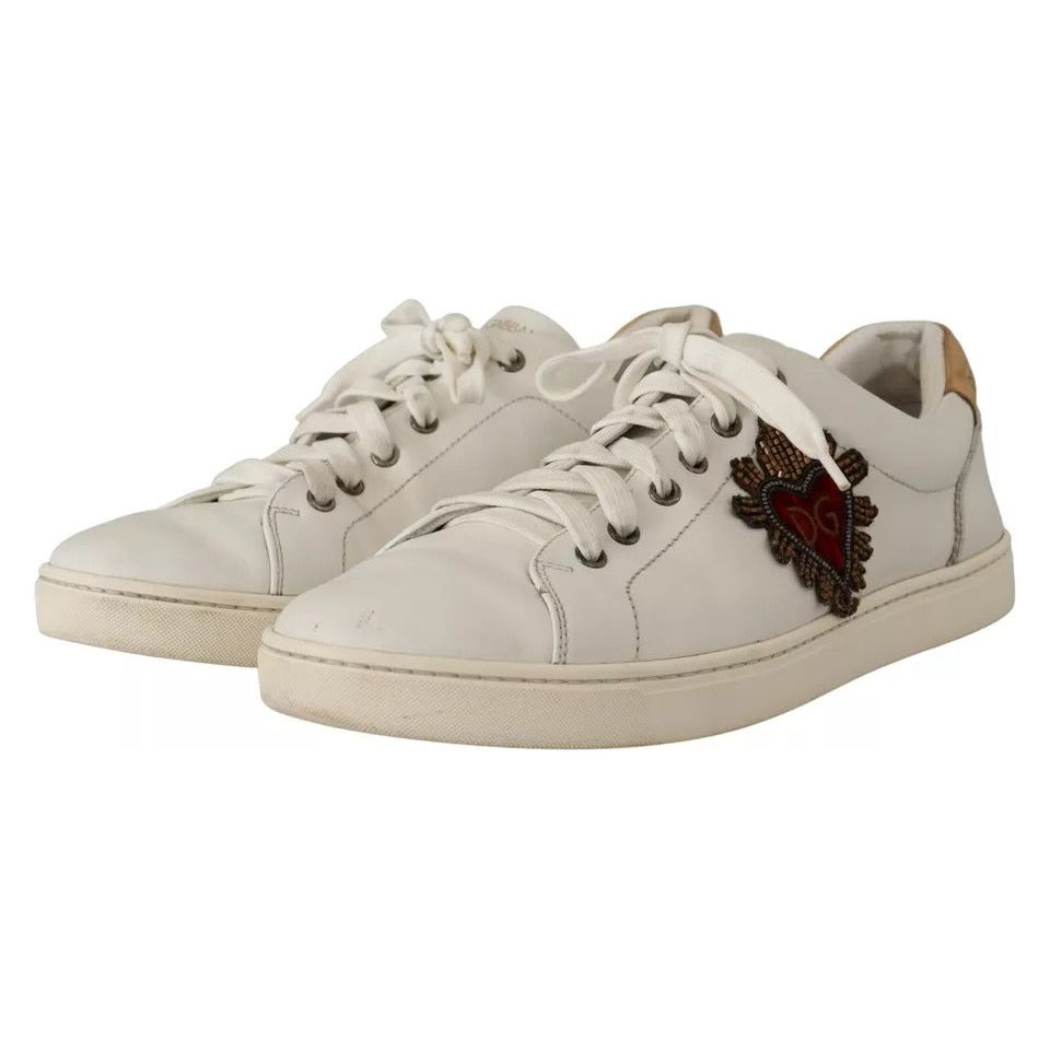 Dolce & Gabbana White Leather Heart Low Top Casual Sneakers Shoes MV4638-43