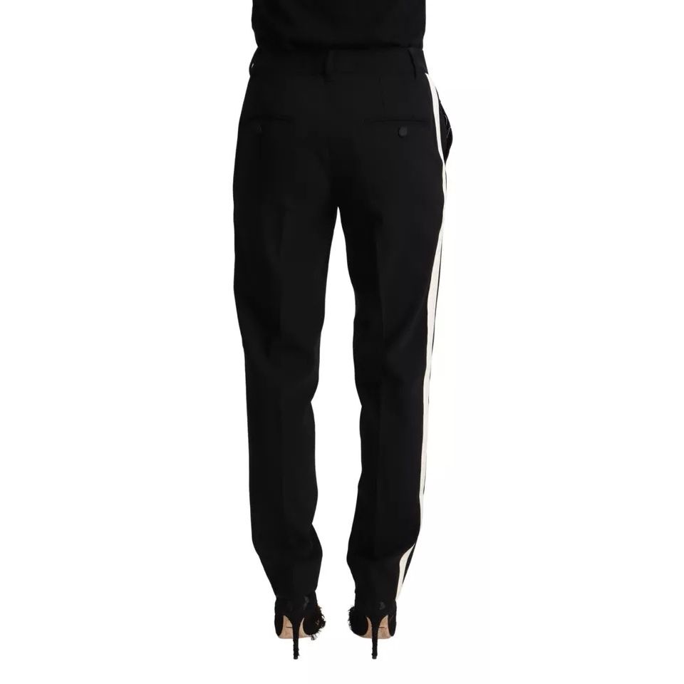 Dolce & Gabbana Black White Stripes Wool Tapered Pants
