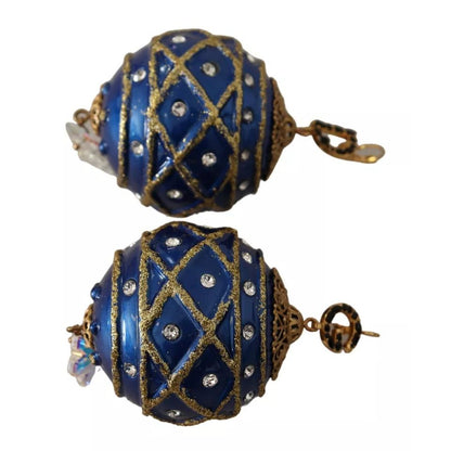 Dolce & Gabbana Gold Brass Blue Christmas Ball Crystal Hook Jewelry Earrings