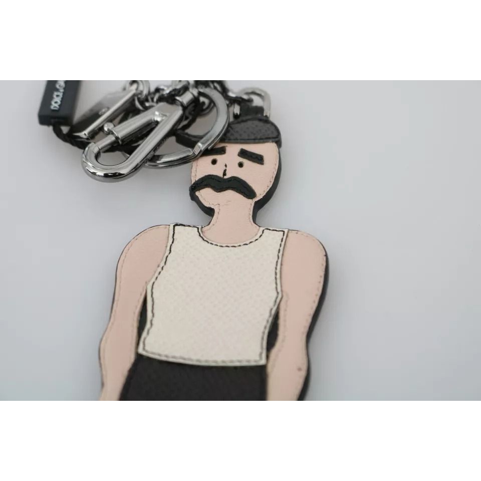 Dolce & Gabbana Black Leather Fisherman Logo Badge Keyring Keychain