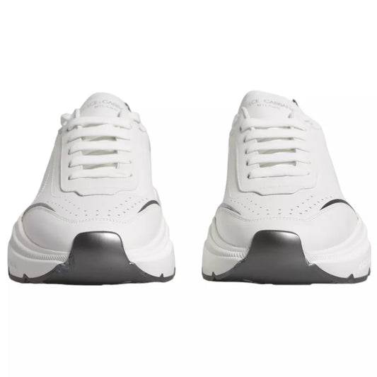 Dolce & Gabbana White Silver DAYMASTER Leather Sneakers Men Shoes MV1434-42