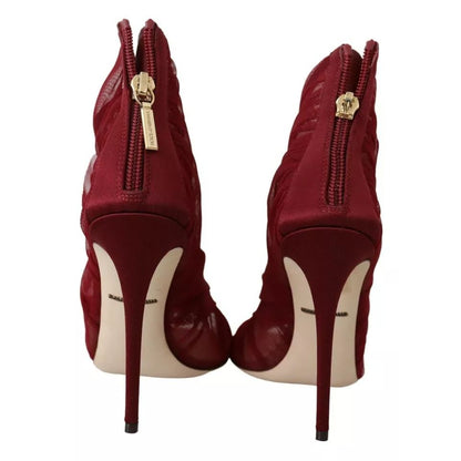 Dolce & Gabbana Red Tulle Ankle Boots Stiletto Heels Shoes
