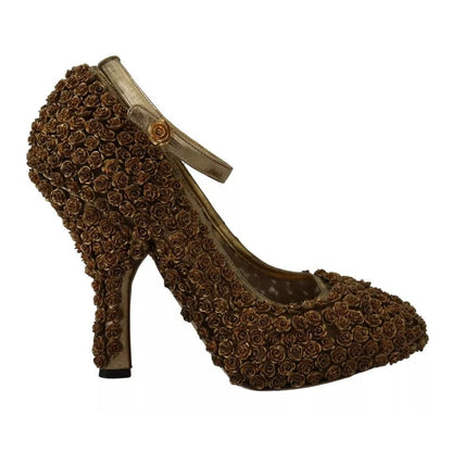 Dolce & Gabbana Gold Roses Embellished Heels Pumps Shoes
