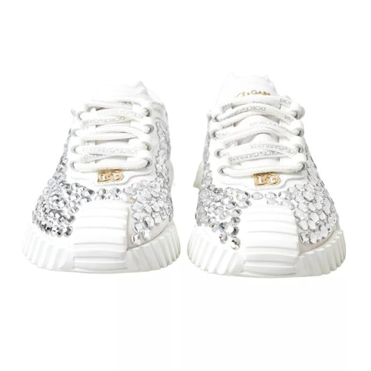 Dolce & Gabbana White NS1 Canvas Leather Embellished Sneakers Shoes LA10412-36