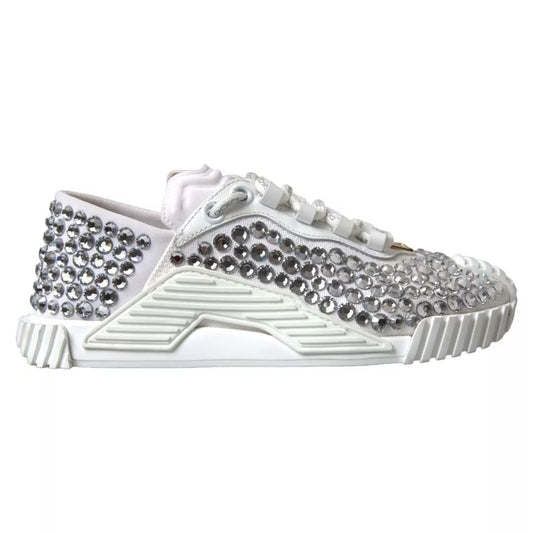 Dolce & Gabbana White NS1 Canvas Leather Embellished Sneakers Shoes LA10412-36