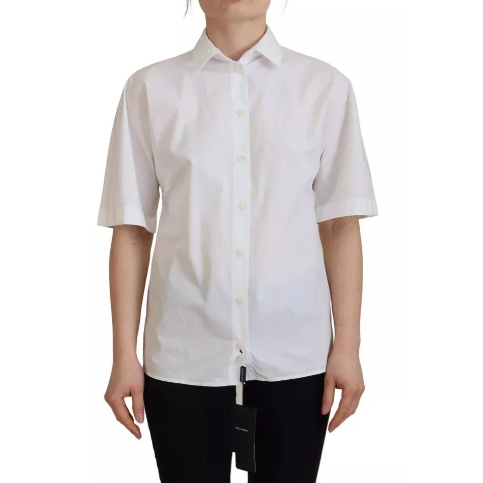 Dolce & Gabbana White Cotton Button Front Short Sleeve Shirt