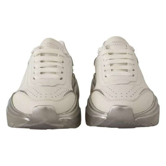 Dolce & Gabbana White Silver Leather Daymaster Sneakers Shoes LA9891-36.5
