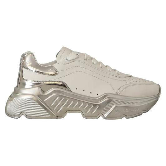 Dolce & Gabbana White Silver Leather Daymaster Sneakers Shoes LA9891-36.5