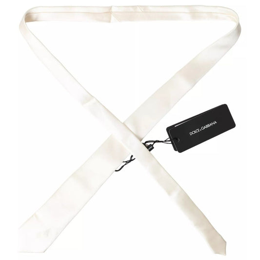 Dolce & Gabbana Off White Satin Silk Classic Men Necktie KRA3251