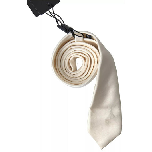 Dolce & Gabbana Off White Satin Silk Classic Men Necktie KRA3250