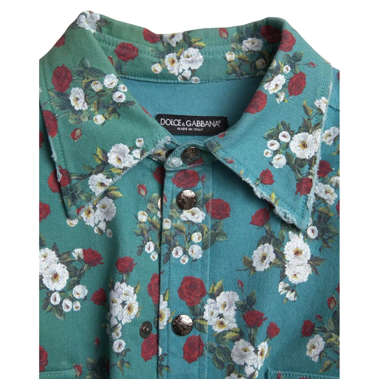 Dolce & Gabbana Blue Floral Cotton Button Down Denim Shirt Dolce & Gabbana