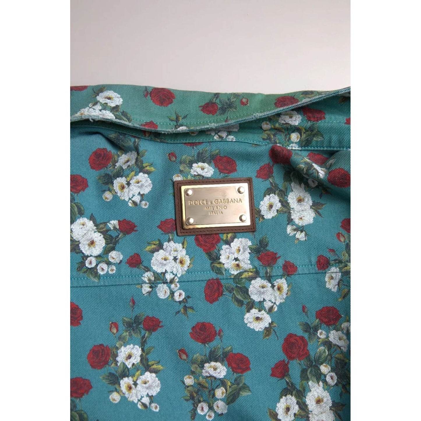 Dolce & Gabbana Blue Floral Cotton Button Down Denim Shirt Dolce & Gabbana