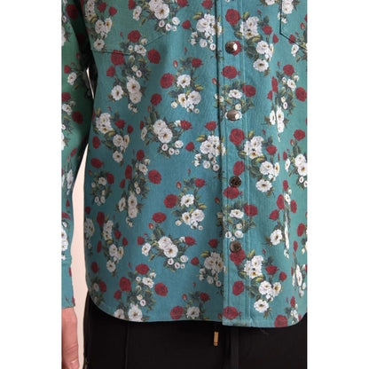 Dolce & Gabbana Blue Floral Cotton Button Down Denim Shirt Dolce & Gabbana