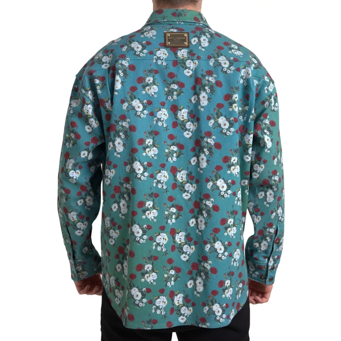 Dolce & Gabbana Blue Floral Cotton Button Down Denim Shirt Dolce & Gabbana