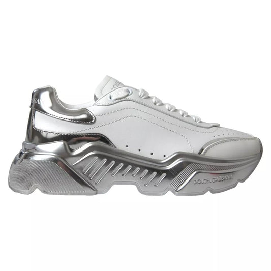 Dolce & Gabbana White Silver Daymaster Leather Sneakers Shoes LA10684-37.5