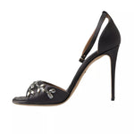 Dolce & Gabbana Gray Satin Ankle Strap Crystal Sandals Shoes LA10371-37
