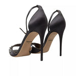 Dolce & Gabbana Gray Satin Ankle Strap Crystal Sandals Shoes LA10371-37