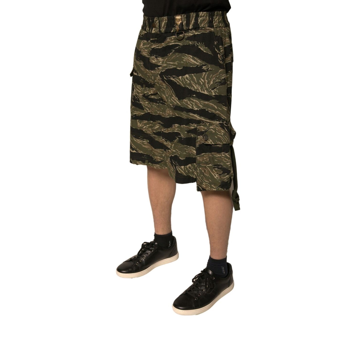 Dolce & Gabbana Black Gold Patterned Cotton Bermuda Shorts Dolce & Gabbana