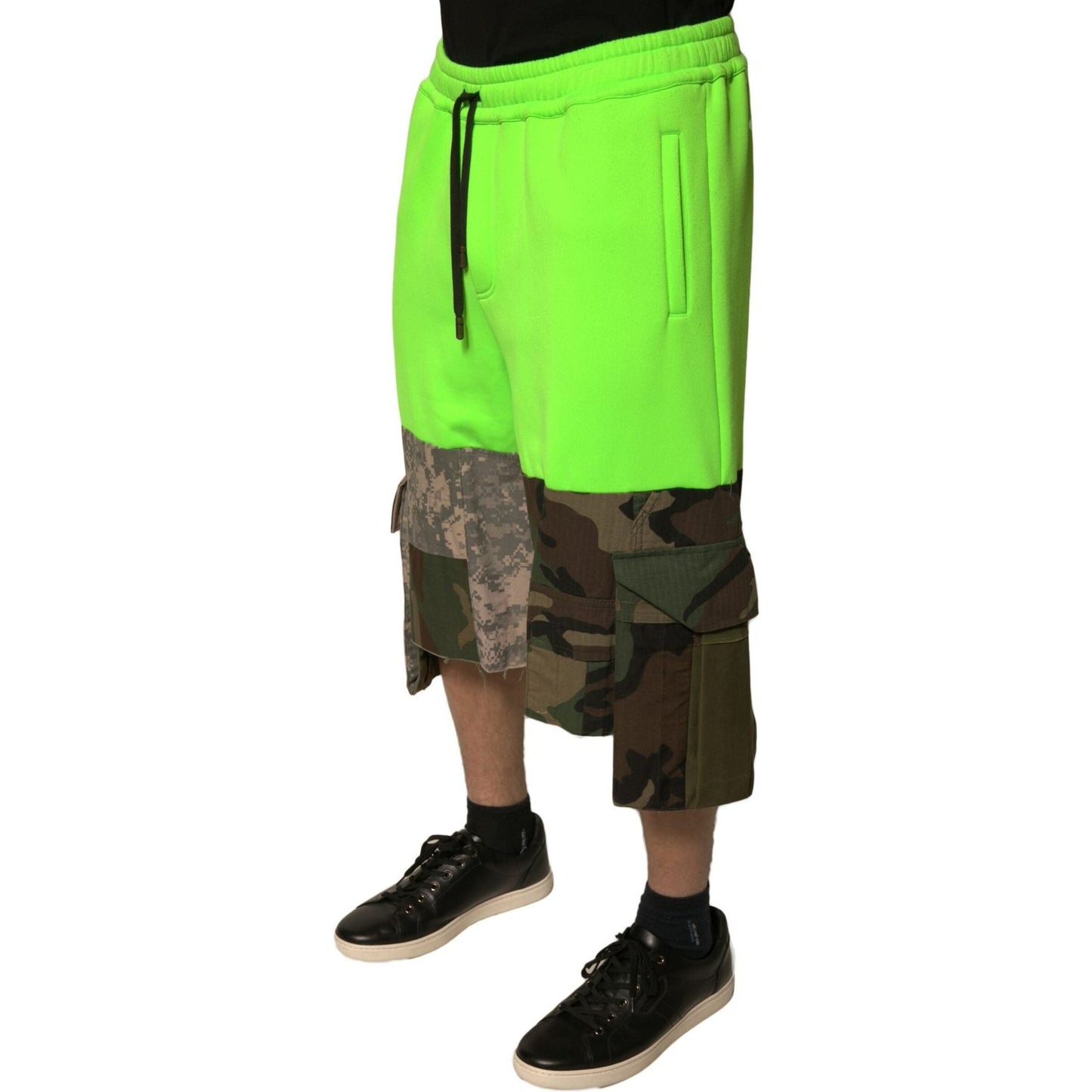 Dolce & Gabbana Green Patchwork Cargo Bermuda Shorts Dolce & Gabbana