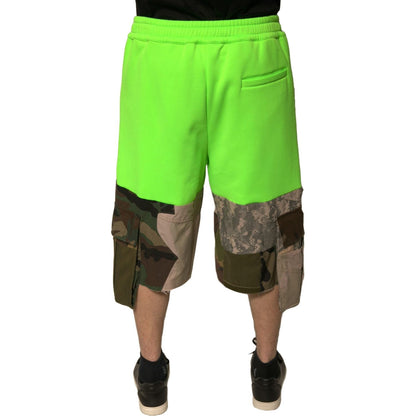 Dolce & Gabbana Green Patchwork Cargo Bermuda Shorts Dolce & Gabbana