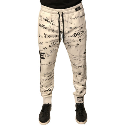 Dolce & Gabbana White Printed Cotton Jogger Sweatpants Pants Dolce & Gabbana