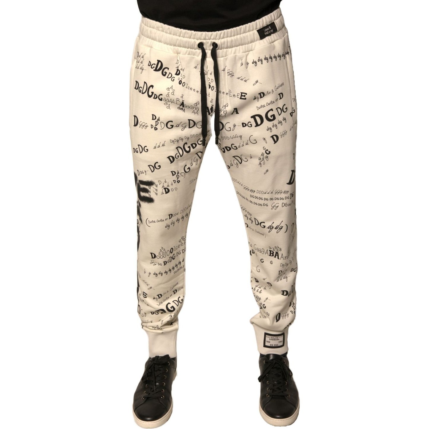 Dolce & Gabbana White Printed Cotton Jogger Sweatpants Pants Dolce & Gabbana