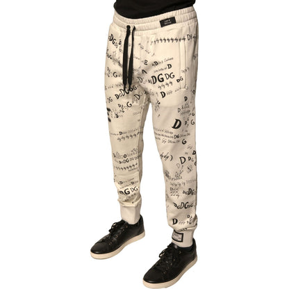 Dolce & Gabbana White Printed Cotton Jogger Sweatpants Pants Dolce & Gabbana